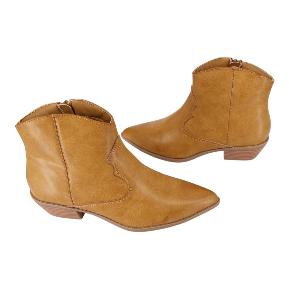 Journee Collection Taliah Tan Western Ankle Booties 8M Pointed Toe Zip New - Picture 5 of 7